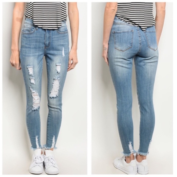 Denim Distressed Fray Skinny Jeans *Couture Gypsy* - Picture 2 of 4